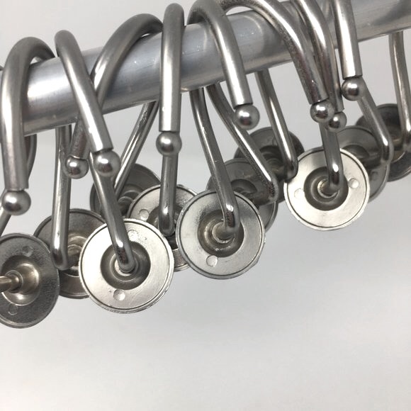 Set of 12 Brushed Nickel Round Medallion Shower Curtain Hooks - Picture 5 of 16